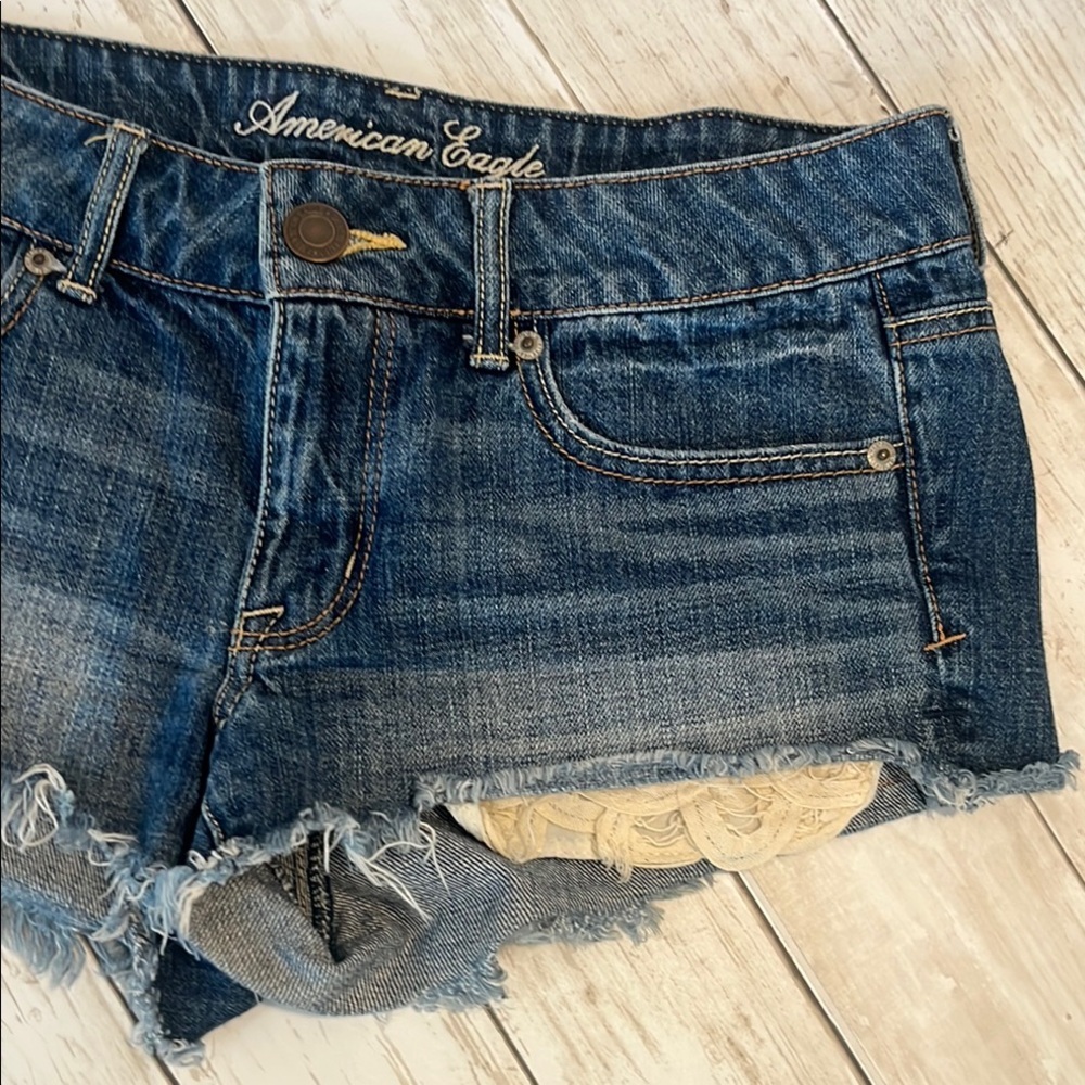 American Eagle Crochet Boho Denim Cutoff Shorts 6 - Picture 6 of 12